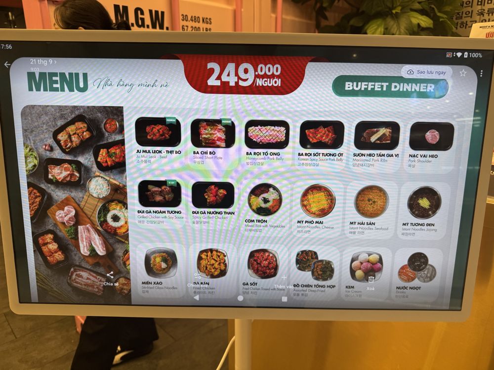 부페 저녁 메뉴판, 1인 249,000동
