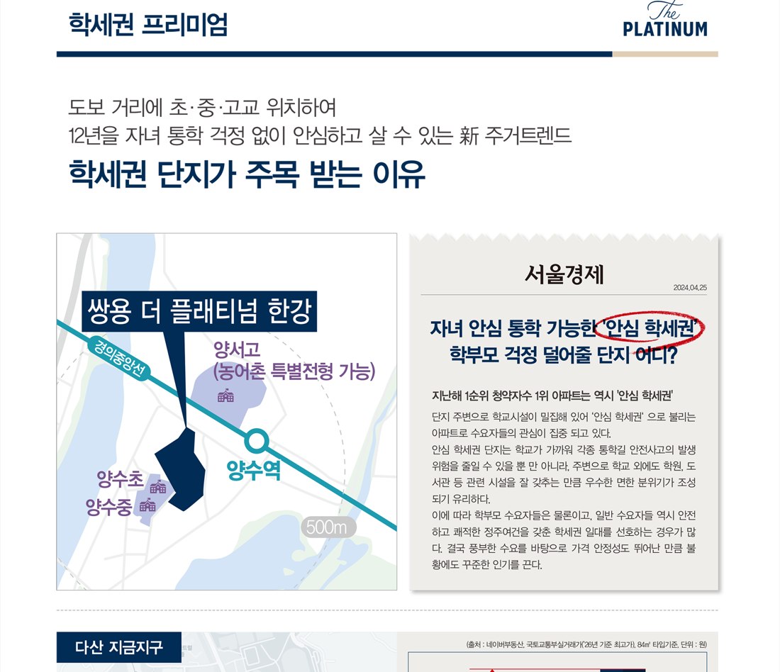 쌍용 더 플래티넘 한강 학세권 홍보
